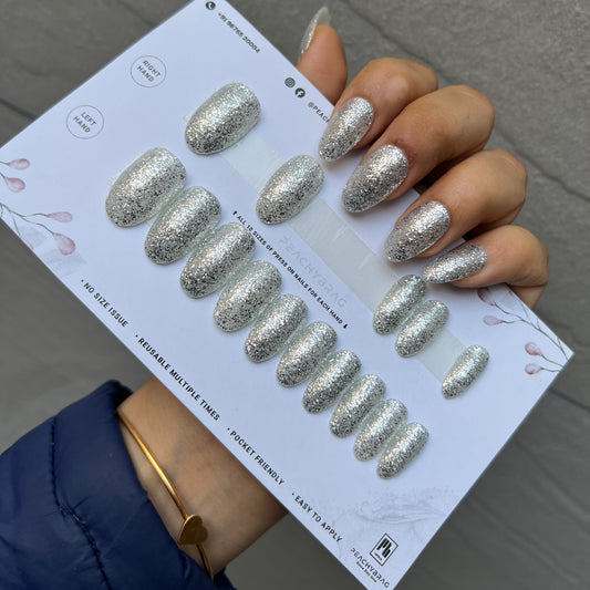 Silver - Glitter Press On Nails (Hand)